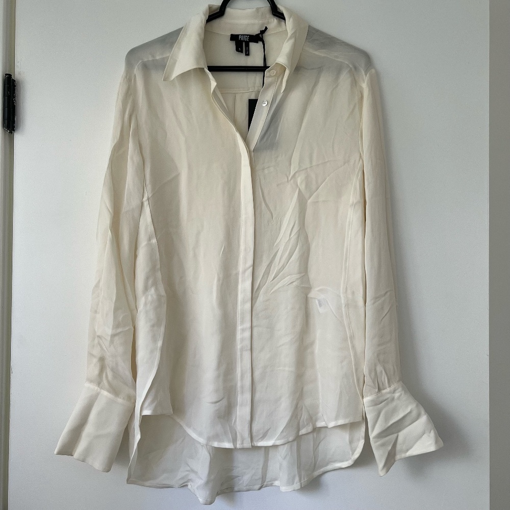 NWT Paige | Silk Ivory Button Down Blouse Size S